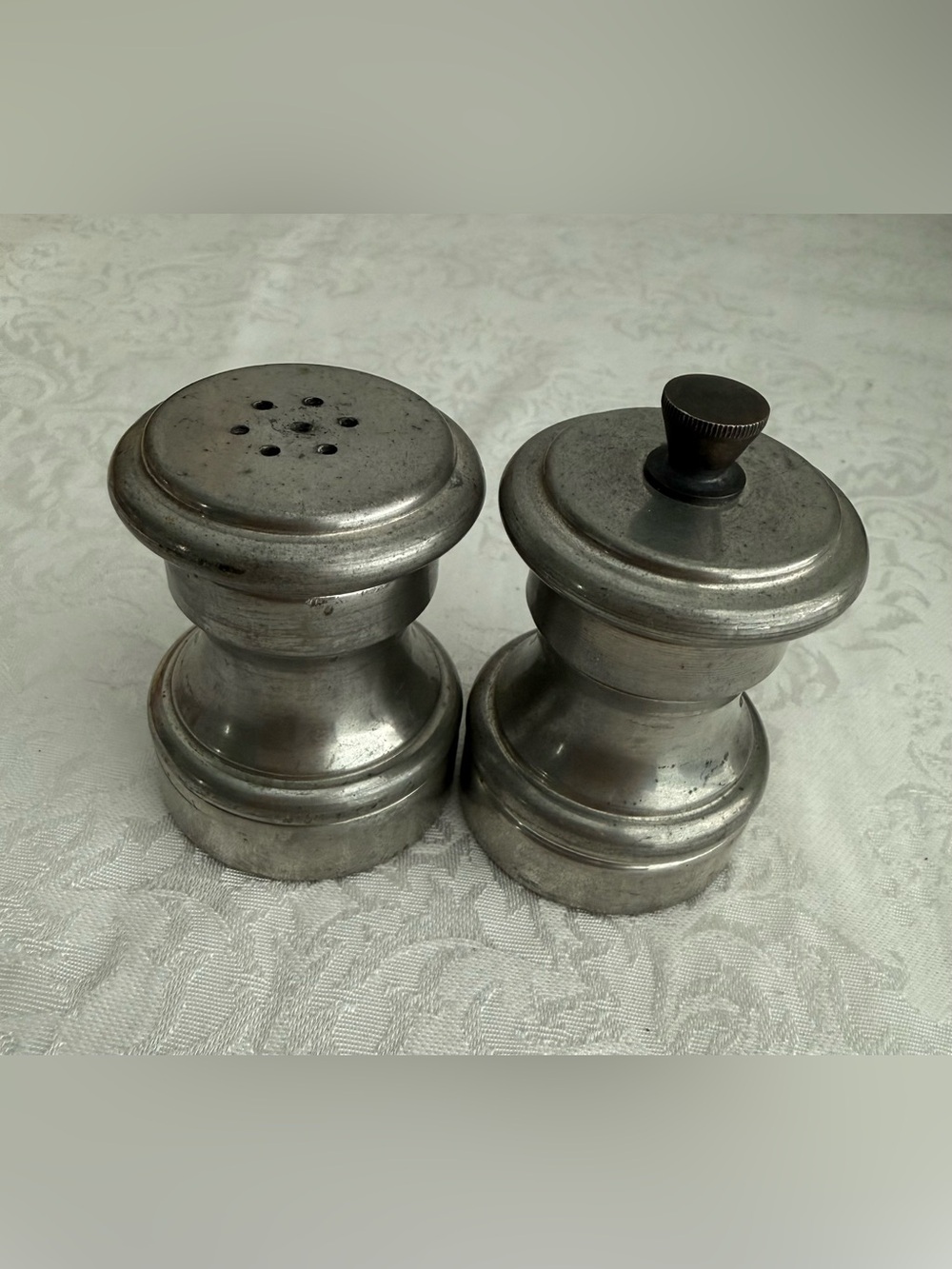 Vintage Raimond Pewter Salt Shaker & Pepper Grinder Mill Set Italy MCM
